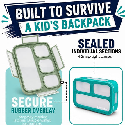 Leakproof Bento Lunch and Snack Boxes | Food Prep & Meal Planning Portion Containers for Kids and Adults | BPA Free | Microwave & Dishwasher Safe | Accessories. Blue & Green Large, 2 Blue Mini