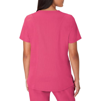 Hanes Women's Scrubs Healthcare Top, Moisture-Wicking Stretch Scrub Shirts, Ribbed Back Panel, Fuchsia Pink, M