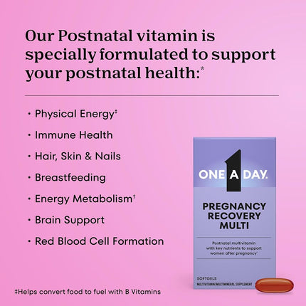 ONE A DAY Postnatal Complete Multivitamin for Post-Pregnancy with Folic Acid and Omega-3 DHA, 60 Count