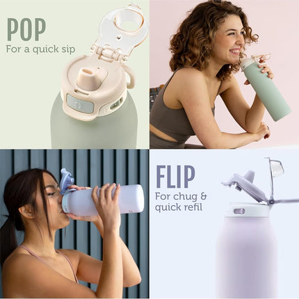 Ello Pop & Fill 32oz Stainless Steel Water Bottle with Quick Fill Technology, Double Walled and Vacuum Insulated Metal, Leak Proof Locking Lid, Sip and Chug, Reusable, BPA Free, Gloss Daisies