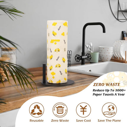 Reusable Paper Towels Washable Roll: 25Pack Cotton Cloth Paper Towels 11.8x11.8In Absorbent Soft Flannel Paperless Towels Alternative for Kitchen Reusable Napkins Zero Waste (Bee, Large)