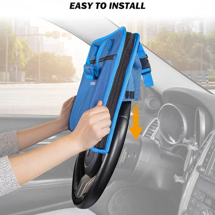 JOYTUTUS 3 in 1 Steering Wheel Eating Tray (Blue), Car Back Seat Laptop Desk, Multifunctional Office Bag Car Work Table for Writing, Car Organizer for Kids, Commuters, Family