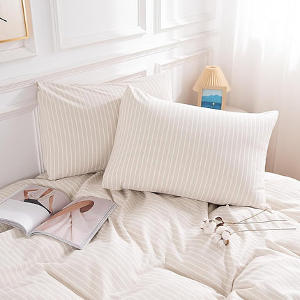 NEXHOME PRO Striped Duvet Cover Oversized Queen,100% Washed Cotton Bedding Set,Textured Linen Feel,Breathable,Organic,3 Piece(White Stripes 98x98)