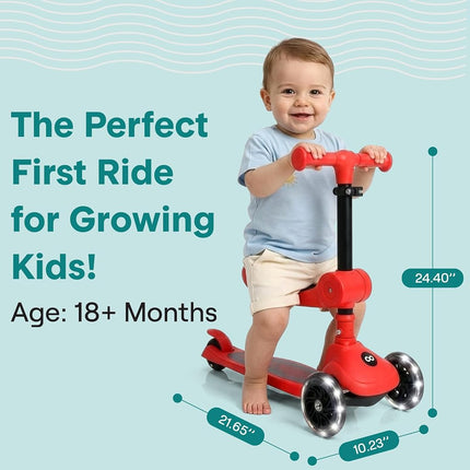 SereneLife Kids Scooter for Ages 3–7 – 3 Wheel Kick Scooter with Seat Option, Light-Up LED Wheels, Lean-to-Steer, Foldable, Adjustable Height, 50 kg Capacity
