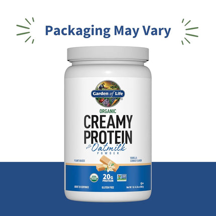 Garden of Life Creamy Vanilla Cookie Protein Powder + Oatmilk 20g Organic Vegan Plant Based Protein, Coconut Water, MCTs, Sprouted Grains, Prebiotics, Probiotics – Non-GMO, Gluten-Free, 1.90 LB