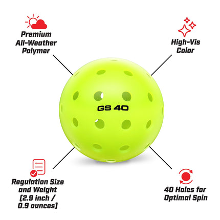 Pelotas de pickleball GoSports GS 40 - Paquete de 4 pelotas de pickleball USAPA reglamentarias