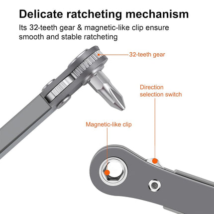 MULWARK 11pc 1/4 Mini Ratchet Wrench Close Quarters Pocket Screwdriver Set with High Torque & Low Profile- Micro Right Angle EDC Tool with 90 Degree Mini Offset Reversible Drive Handle& Multi Hex Bit