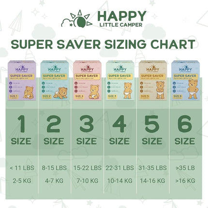 Happy Little Camper Super Saver Nappies, Size 5, 100 Count | Budget-Friendly Disposable Baby Nappies for Sensitive Skin | Hypoallergenic, Fragrance-Free, Ultra Absorbent
