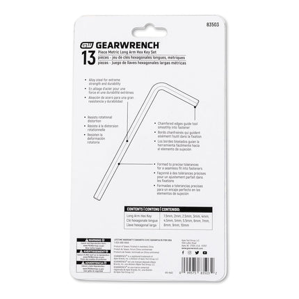 GEARWRENCH 13 Piece Long Arm Metric Hex Key Set - 83503