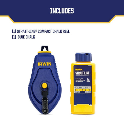 IRWIN Tools STRAIT-LINE COMPACT Chalk Reel, with Blue Chalk, 30 ft. (IWHT48440BC)