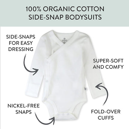 HonestBaby unisex-baby 3-pack Long Sleeve Side-snap Kimono Bodysuits Organic Cotton for Infant Baby Boys, Girls, Unisex, Honestly Pure White, 3-6 Months