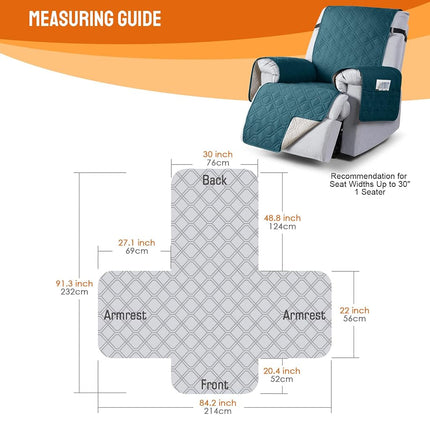 VANSOFY 100% Waterproof Recliner Chair Covers Washable, Peacock Blue, 22"