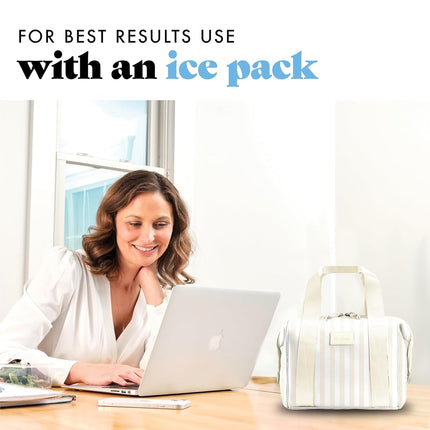 Fit & Fresh Neoprene Lunch Bag For Women, Insulated Womens Lunch Bag For Work, Tear & Stain Resistant Large Lunch Box For Women With Containers and Ice, Machine Washable Remi Bag, Ivory Stripe