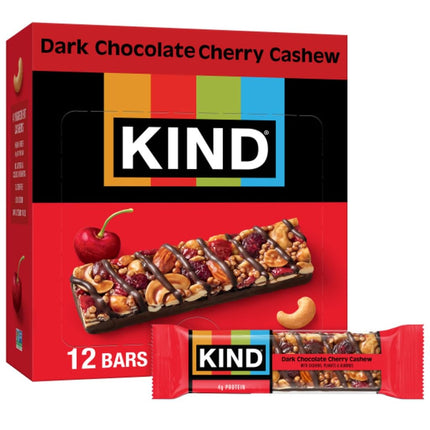 KIND PLUS, Cerise Chocolat Noir Noix de Cajou + Antioxydants, Barres Sans Gluten (Lot de 12)