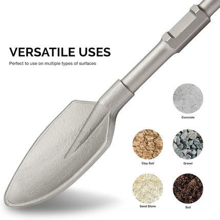 NEIKO 2627 Jack Hammer Bits, 1-1/8" Hex Shank Shovel Spade Chisel Bits for Demolition Hammers, 17.5" Long, Clay Spade Bit for Electric Jackhammer, Alloy Steel, Construction, Trenching, Landscaping