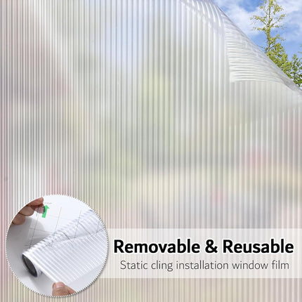 VELIMAX Reeded Glass Privacy Film, Frosted Window Vinyl, 3D Decorative Window Decals Non Adhesive for Bathroom Living Room 29.5x157.4 inches
