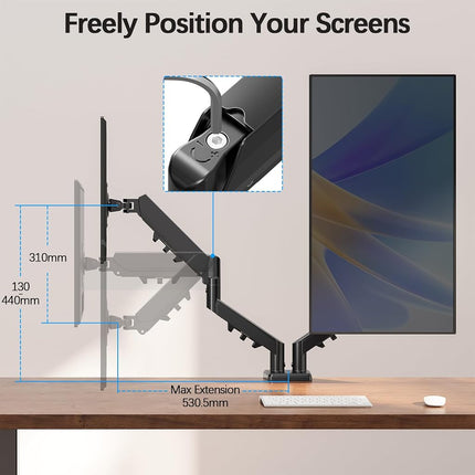 MOUNTUP Dual Monitor Gas Spring Arm Desk Mount for 13 to 32 Inch Screens
