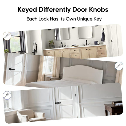 YYTDZSW Matte Black Door Handles 6-Pack, Entry Door Knobs with Lock and Key (Different Keys), Heavy Duty Reversible Lever Handle(2.2lb), Fits Standard Doors 1-3/8" to 1-3/4" for Interior Exterior