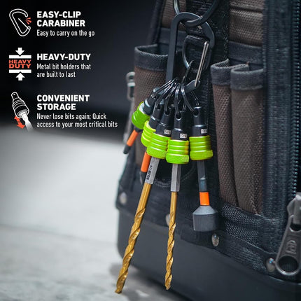 Railer Bit Holder Keychain 5pc - 1/4 inch Hex Shank Bit Holders - Quick-Change Design for Nut Driver, Screwdriver & Drill Bits, Include Keychain Carabiner