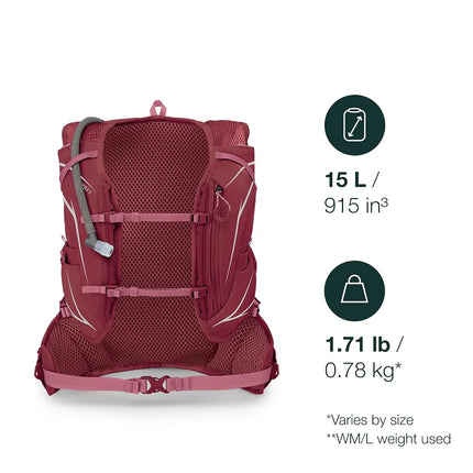 Gilet d'hydratation de course Osprey Dyna 15L pour femme avec réservoir Hydraulics, bleu cascade/doublure argentée, taille M/L