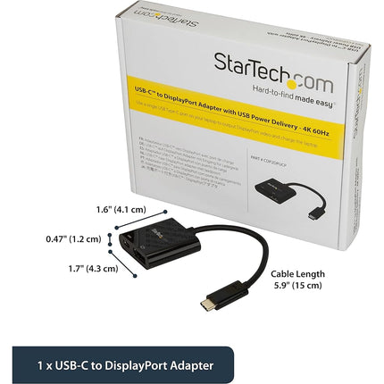 StarTech USB-C to DisplayPort 1.2 Adapter, 4K 60Hz, 60W PD Pass-Through