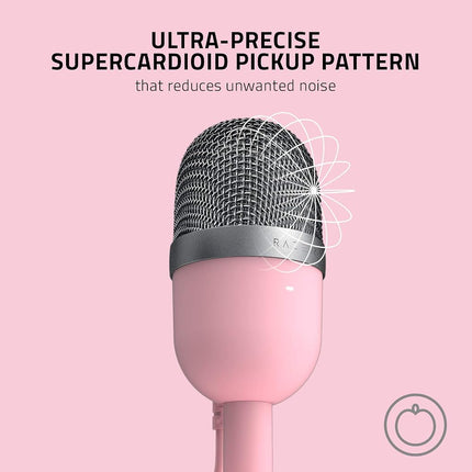 Razer Seiren Mini - USB Condenser Microphone for Streaming (Compact with Supercardioid Polar Pattern, Tiltable Stand, Integrated Shock Absorber) Quartz Pink