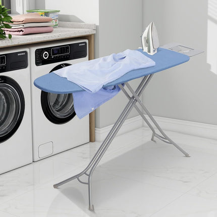 Storageideas Planche à Repasser 122 x 38 cm avec Support pour Fer, Hauteur Réglable de 66 à 91 cm, Planche à Repasser Pliable Pleine Taille, Gain de Place, avec Housse Rembourrée Amovible, Cadre et Pieds en Acier Robuste, Bleu