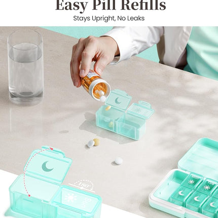 Zoksi Am Pm Pill Organizer 7 Day, Weekly Pill Box 2 Times a Day, Medicine Pill Organizer with Separate Compartment, Travel Pill Case Dispenser Portable for Vitamins, Fish Oils, Medicines(Green)