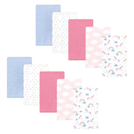 Hudson Baby Bavoirs en flanelle de coton pour bébé, motif licornes et arcs-en-ciel, lot de 10, taille unique
