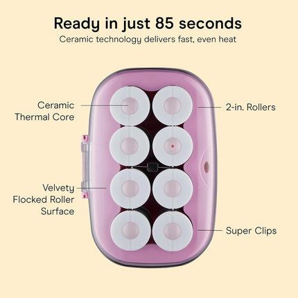 Conair Hot Rollers for Long, Medium & Short Hair, 8 Ceramic Flocked 2-Inch Heated Hair Rollers with Clips, Hot Curlers for Women, Volume & Curls, Amazon Exclusive, Lilac