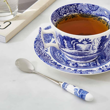 Spode x Blue Italian Set of 6 Tea Spoons - White & Blue Teaspoons, Stainless Steel with Porcelain Handles, Suitable for Tea, Coffee, or Dessert, Stylish and Gift-Ready, 15cm