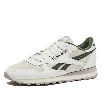 Reebok Men's Classic Leather Sneakers Black Or White Tennis Shoes, Chalk/Chalk/Breakaway Green, 3.5 UK