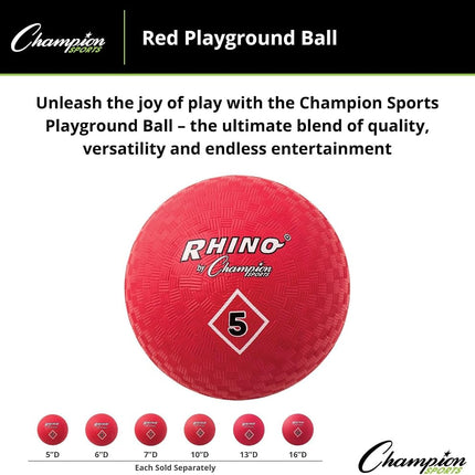 Champion Sports 5 Inch Playground Ball – Durable 2-Ply Kickball with Textured Grip - Red