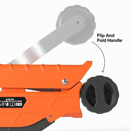 Klein Tools 63625 MC Cable Cutter, Cuts Up to 3/8-Inch Armored Cable (BX, AC, MC, MCAP, Greenfield), Spring Loaded Handle with Storage, Tool-Free Blade Replacement