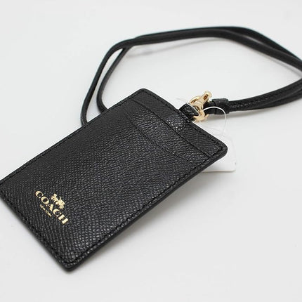 Coach ID Lanyard Badge Holder in Crossgrain Leather (Black/Gold)