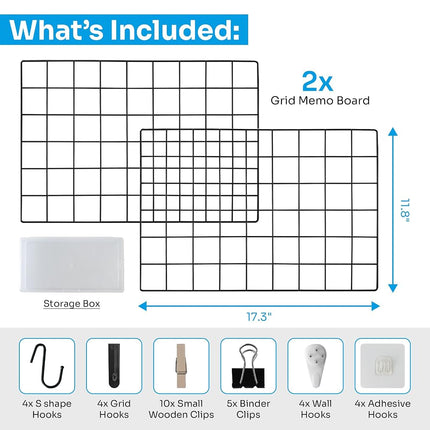 CIKLCIX Wire Wall Grid Panel Set of 2, Photo Display Board & Memo Board