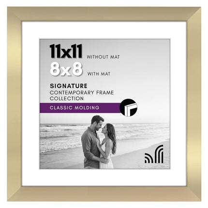 Americanflat 11x11 Picture Frame in Gold - Displays 8x8 With Mat and 11x11 Without Mat - Composite Wood with Shatter Resistant Glass - Horizontal and Vertical Formats for Wall