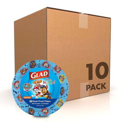 Platos de papel Glad for Kids Patrulla Canina | Platos desechables Patrulla Canina para niños | Platos de papel resistentes desechables a prueba de remojo aptos para microondas para todas las ocasiones Core Pups azules de 8.5" redondos, 200 unidades