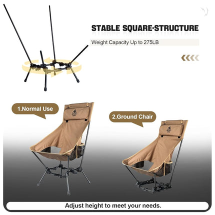 OneTigris Dragonhide Oversized Camping Chair Cushion Design Comfortable Extended Chair Folding Chair 124.7 kg Capacity