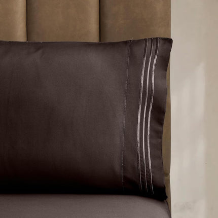 Celine Linen 3-Piece Bed Sheet Set with Deep Pockets, Twin Chocolate Brown