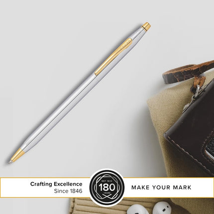Cross Classic Century Refillable Twist-Action Metal Ballpoint Pen with 23 Carat Gold Plated Appointments, Medium Ballpoint, includes Premium Gift Box and Black Cartridge, 1 Pack, Medalist