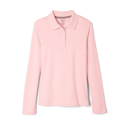 French Toast Girls Long Sleeve with Picot Collar (Standard & Plus) School Uniform Polo Shirt, Pink, 14-16 US