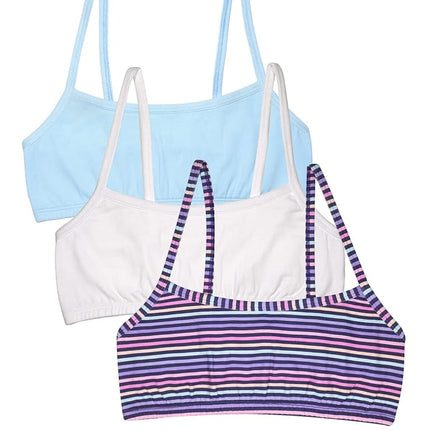Fruit of the Loom Sujetador deportivo de algodón con tirantes finos para niñas, Happy Stripe/White/Eyeshadow, 40, Happy Stripe/White/Eyeshadow, 40
