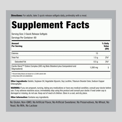 Piping Rock Beta Sitosterol | 1200 mg (per Serving) | 180 Quick Release Capsules | Non-GMO, Gluten Free