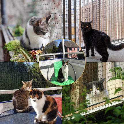 Vocray Cat Netting Balcony 3x6 M, No Steel Wire, Catio Cat Outdoor Enclosure, Anti-Fall Pet Fence Barrier for Garden, Balconies, Windows, Stair, Patios