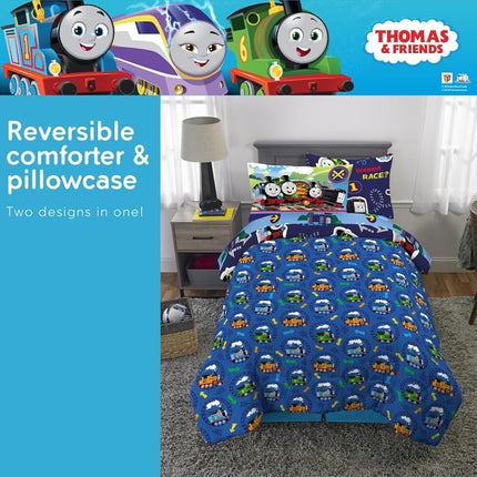 Juego de Sábanas y Edredón Súper Suave para Niños de Franco Thomas & Friends con Funda, Tamaño Twin de 5 Piezas (Producto con Licencia Oficial)