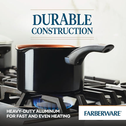 Farberware Glide Nonstick Sauce Pan/Saucepan with Straining and Lid, 3 Quart, (Black)