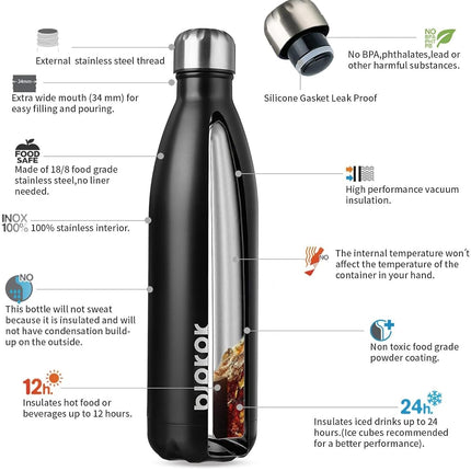 BJPKPK 25oz Insulated Steel Water Bottles Travel Sports Metal Water Bottles, Black