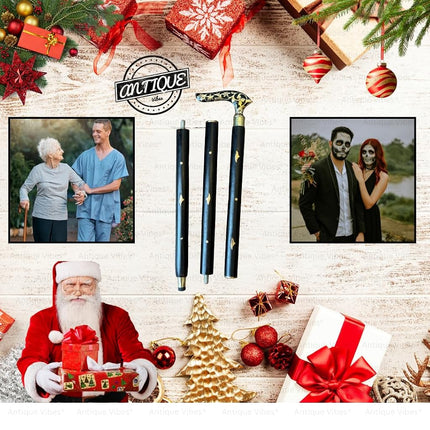 Brass Handle Victorian Foldable Wooden Walking Stick Cane Ideal Vintage Gift Men Women Father/Mother (Black Victorian)