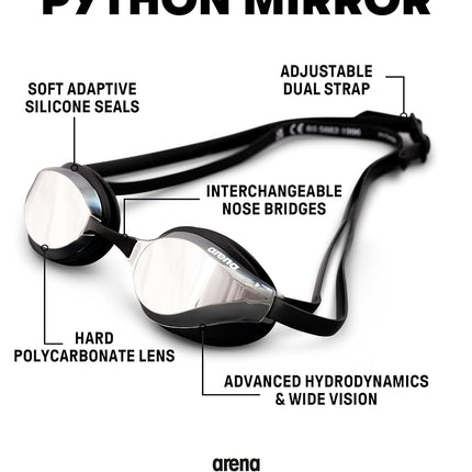 arena unisex-adult Python mirror 1E763-P , unisex-adult, Python mirror, 1E763, Silver Black, NS